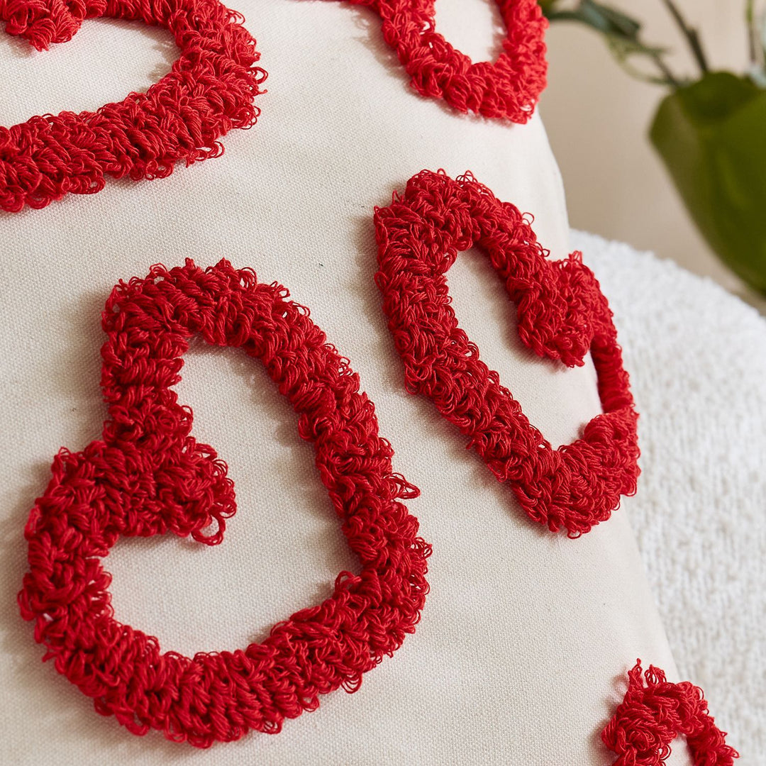 Handcrafted Tufted Heart-Pattern Lumbar Throw Pillow Cover