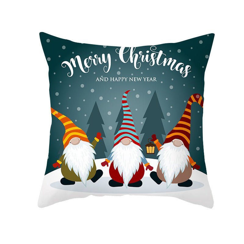 Holiday Decorative Throw Pillow Plush Polyester Cover Festive Santa Reindeer Snowman Print