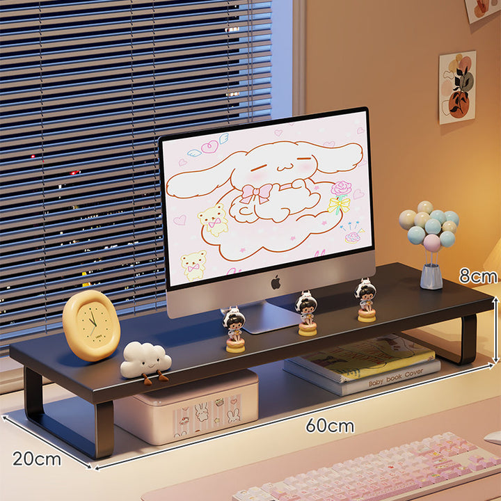 Elevated Monitor Riser Stand with Wood-Effect Top Metal Frame and Under-Shelf Storage