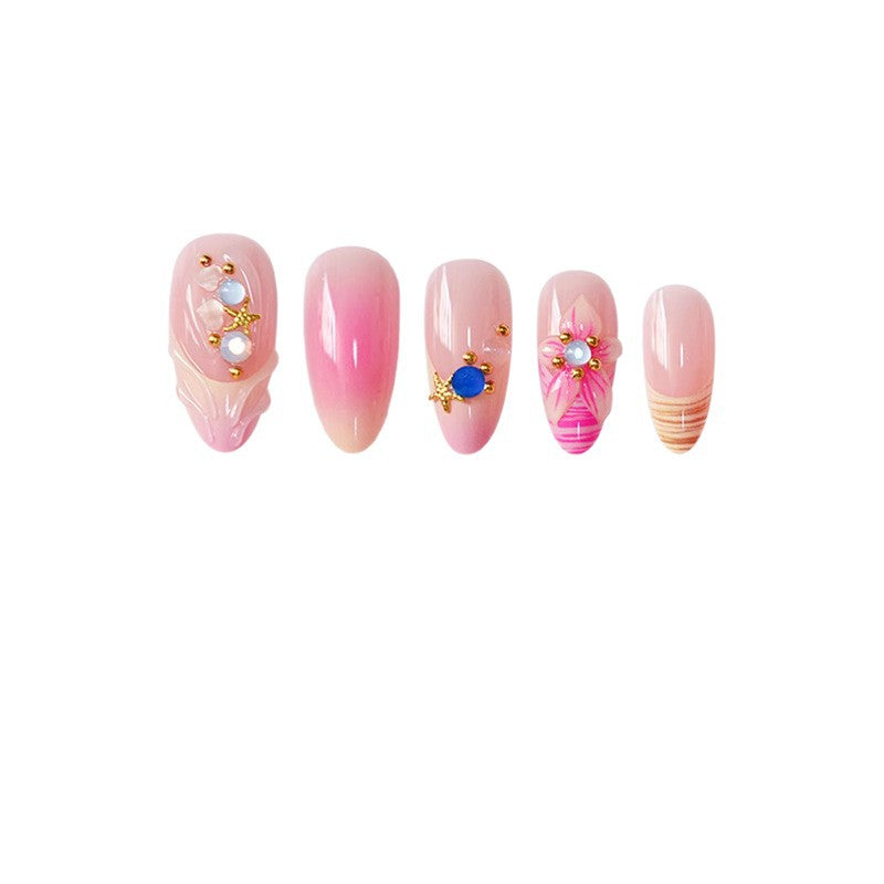 Artistic Press-On Nail Set with Floral and 3D Accents Stornfield