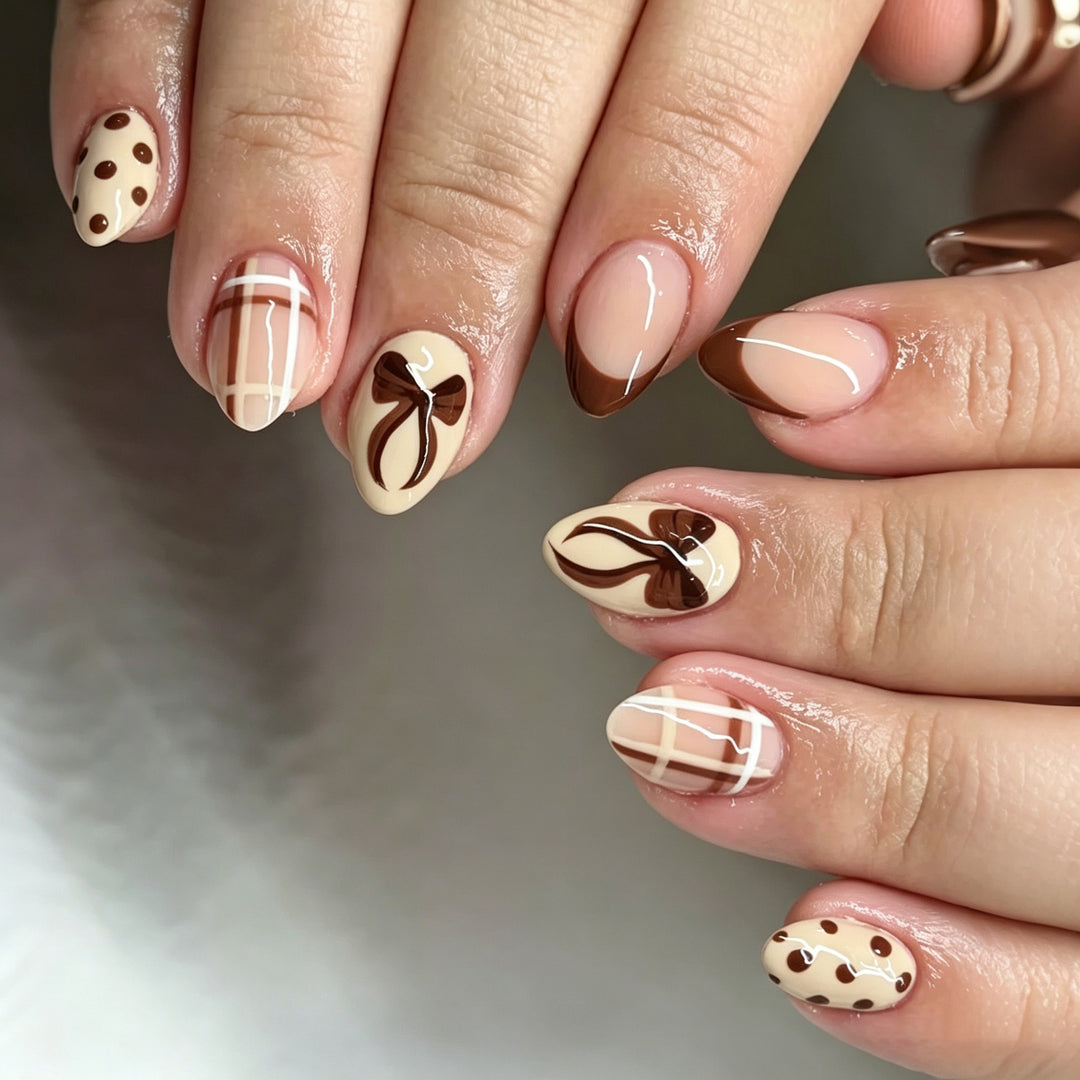 Artistic Chocolate-Inspired Press-On Nail Art Set Stornfield