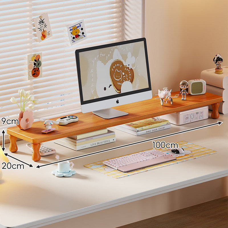 Solid Wood Elevated Desk Display Stand with Under-Shelf Storage and Sculpted Legs
