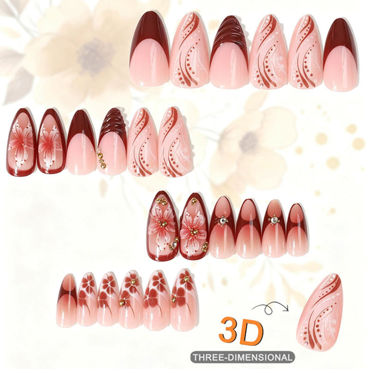 Premium Floral Design Press-On Nail Tips Set Stornfield