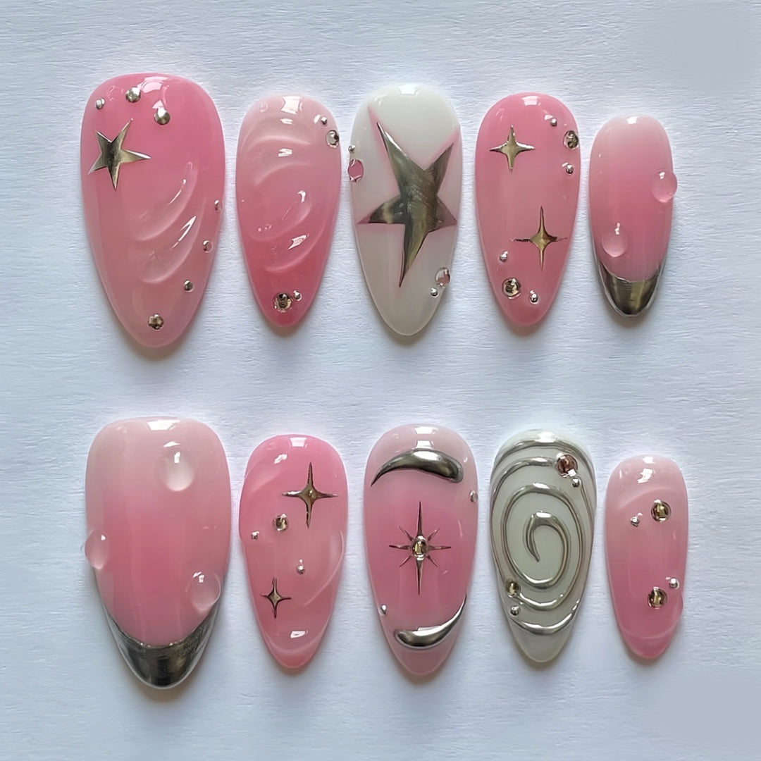 Artistic Star-Embellished Press-On Nail Design Stornfield