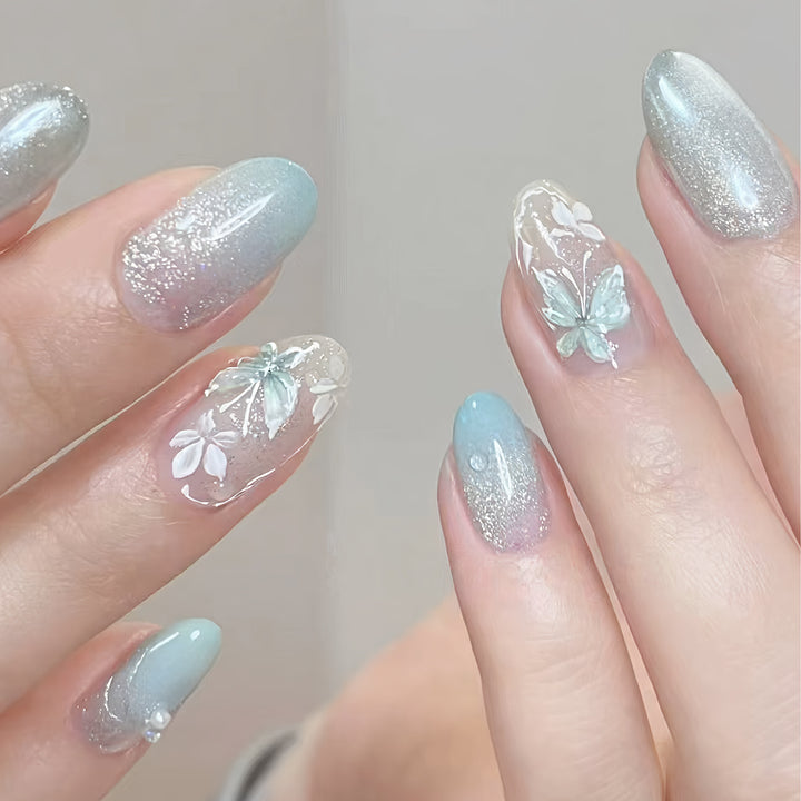 Butterfly Floral Press-On Nail Art Set Stornfield