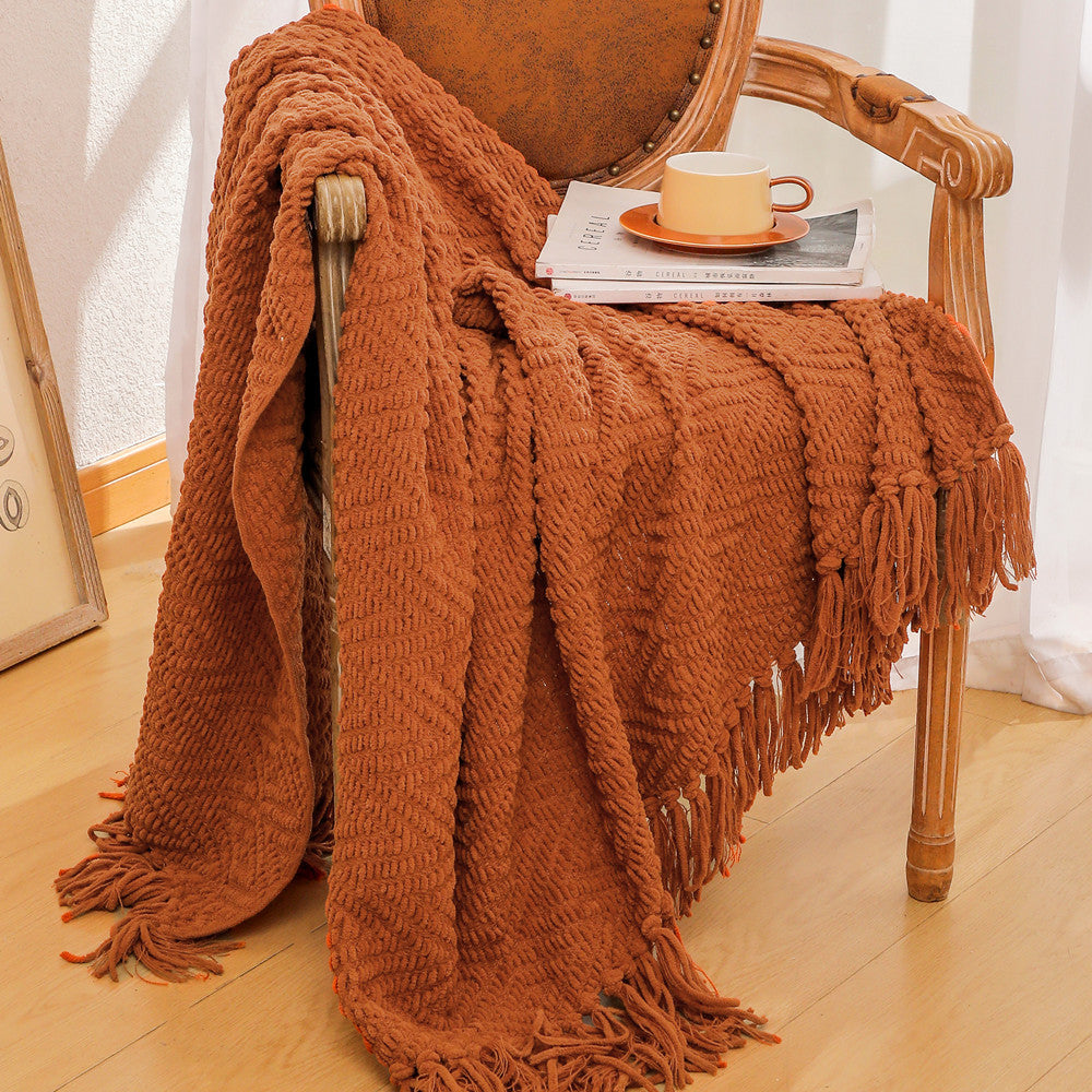 Cozy Textured Fringe Throw