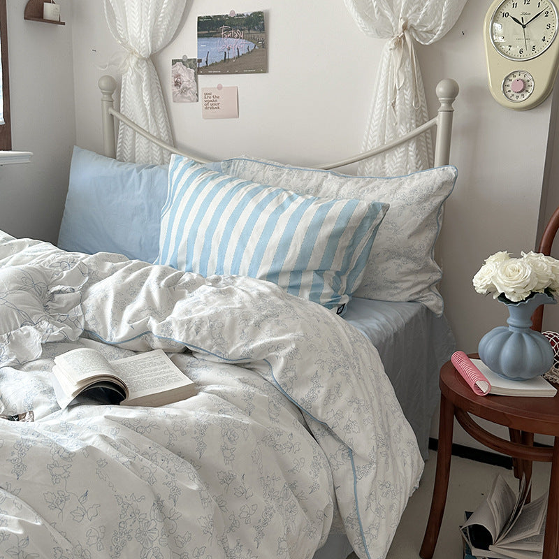 Cotton Floral Duvet Cover Bedding Set with Fitted Sheet and Pillowcases