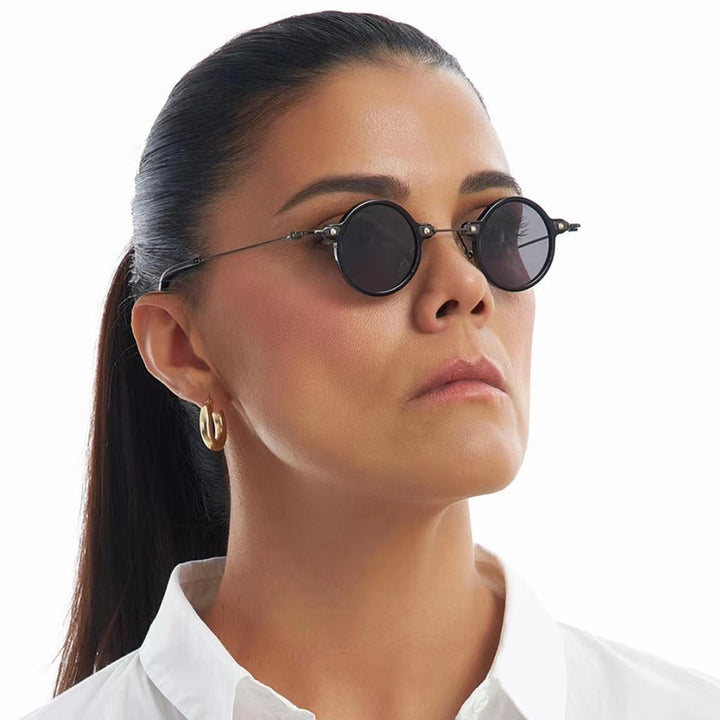 Women's round sunglasses with stylish metal frame and large blue lenses Stornfield