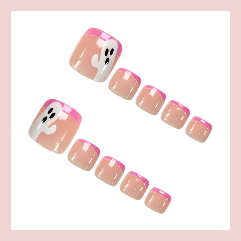 Nail Art Set with enchanting ghost and pink tip designs Stornfield