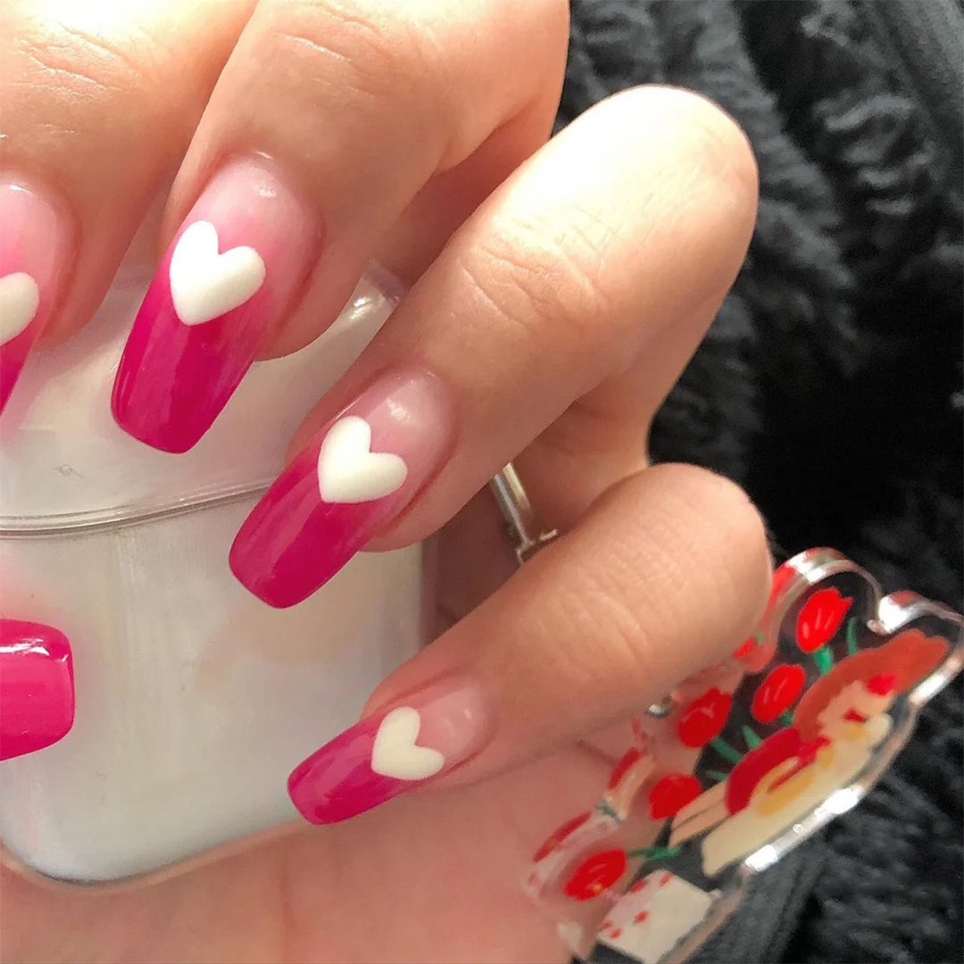 Artful nail extensions in romantic heart design Stornfield