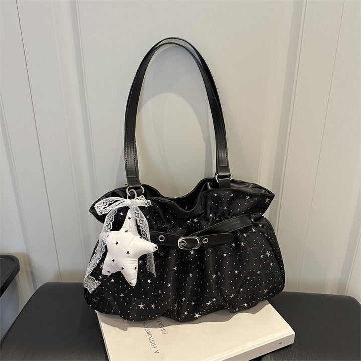 Star-Embellished Ruffled Handbag