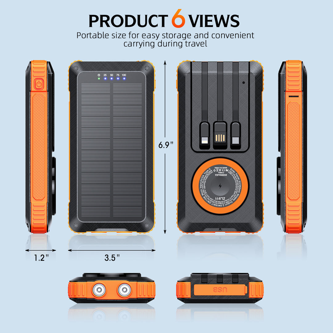 Solar Powerbank with Multifunctional LED Light and Integrated Charging Cable Stornfield