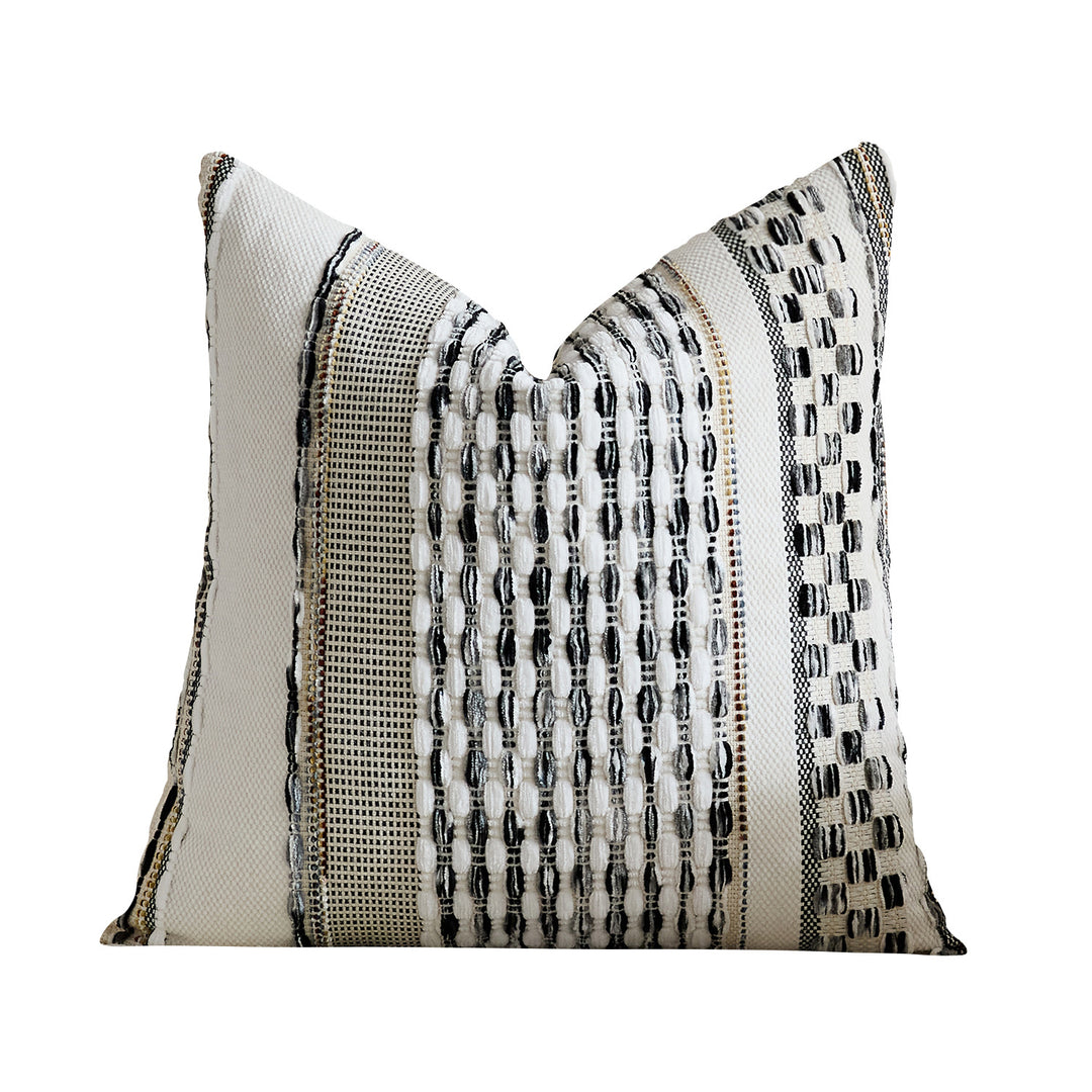 Handwoven Textured Square Throw Pillow Cover with Tufted Loop Stripes