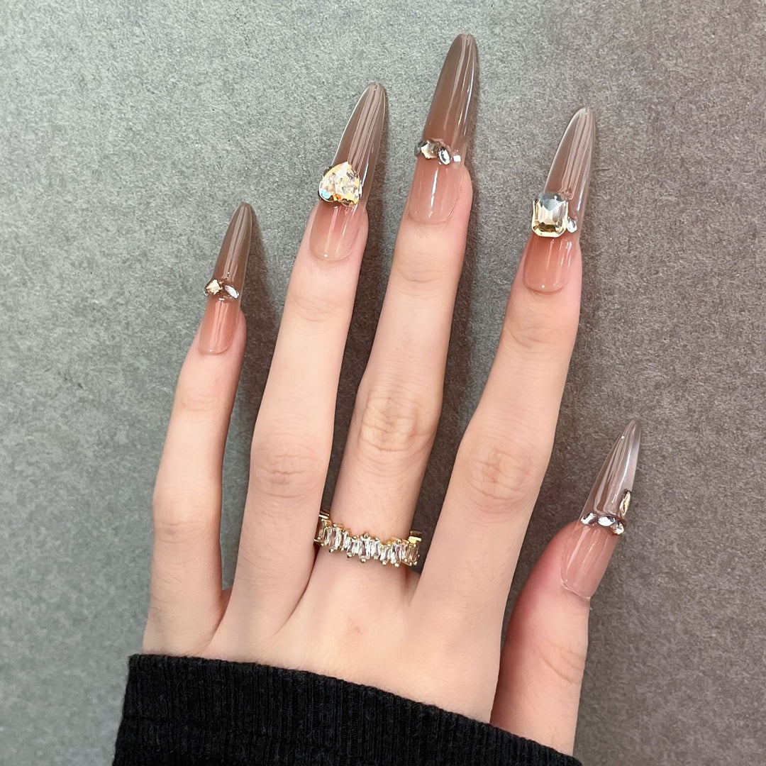 Glamorous Crystal-Studded Stiletto Press-On Nails Stornfield