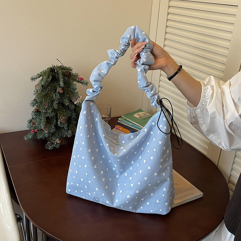 Heart Print Cozy Hobo Bag