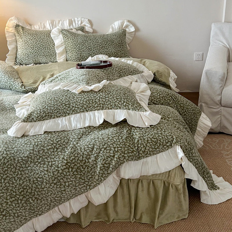 Floral Brushed Cotton Duvet Cover Set with Ruffled Satin Trim