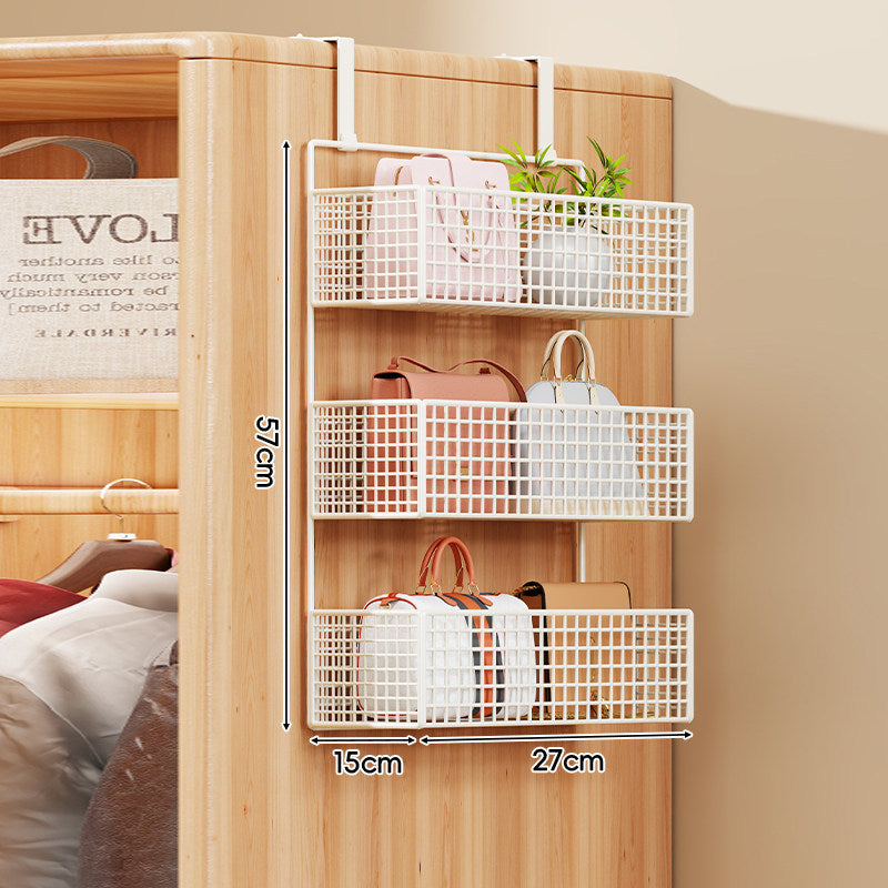 Over-Door Four-Tier Metal Mesh Hanging Storage Organizer with Integrated Hooks