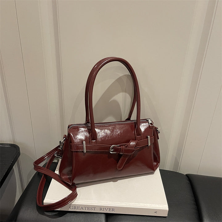 Glossy Accent Structured Handbag