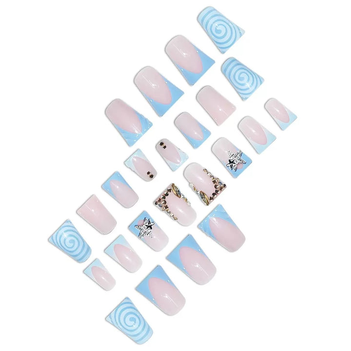 Artistic Long Press-On Nail Design with 3D Star Accents Stornfield