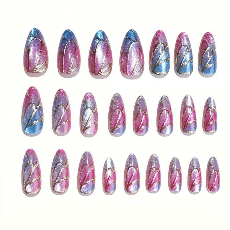 Artificial nail set with shimmering color gradients and elegant 3D details Stornfield