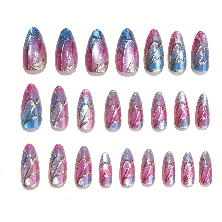 Artificial nail set with shimmering color gradients and elegant 3D details Stornfield