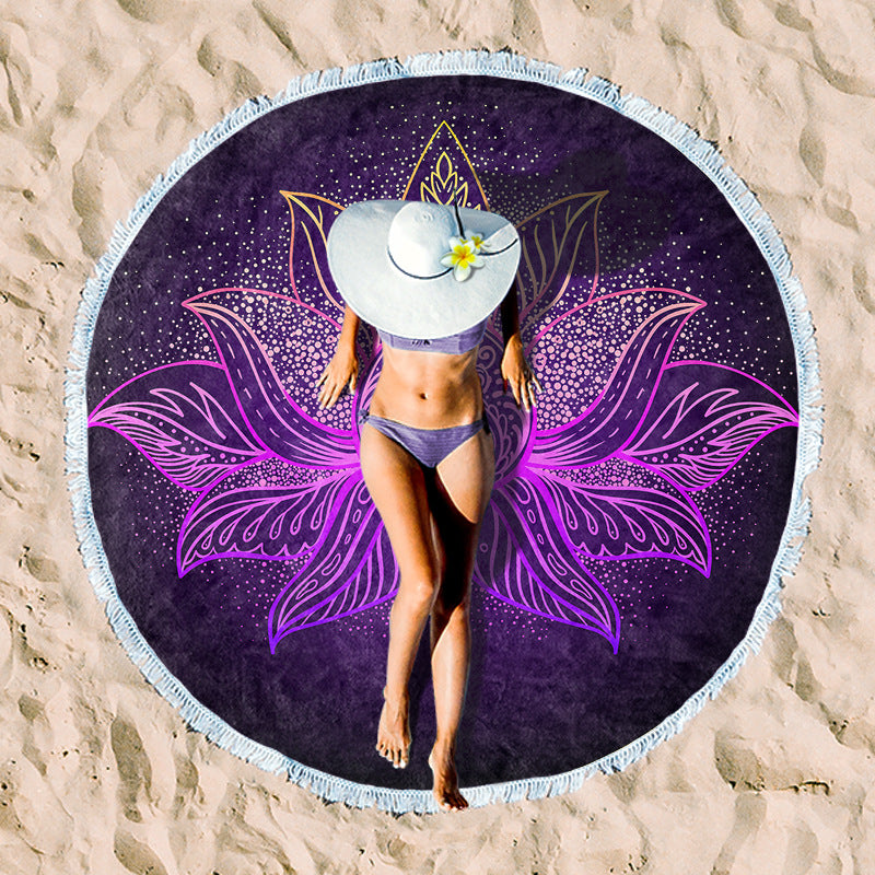 Round beach towel with colorful tropical motif Stornfield
