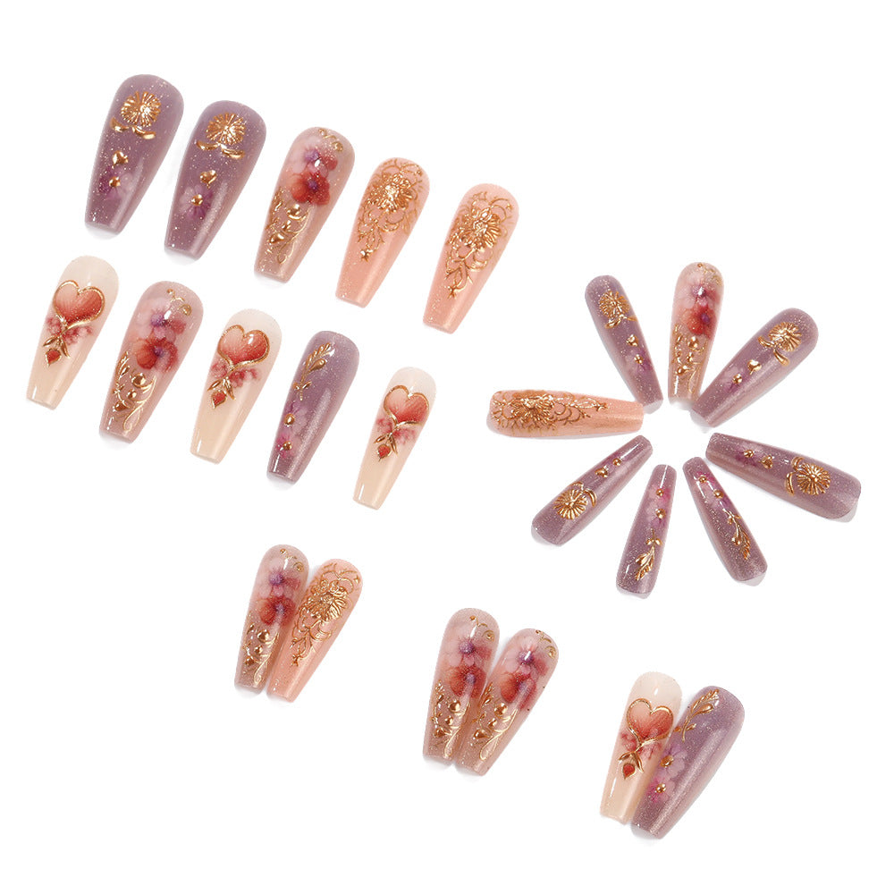Artificial Nail Set with Romantic Floral Designs Stornfield