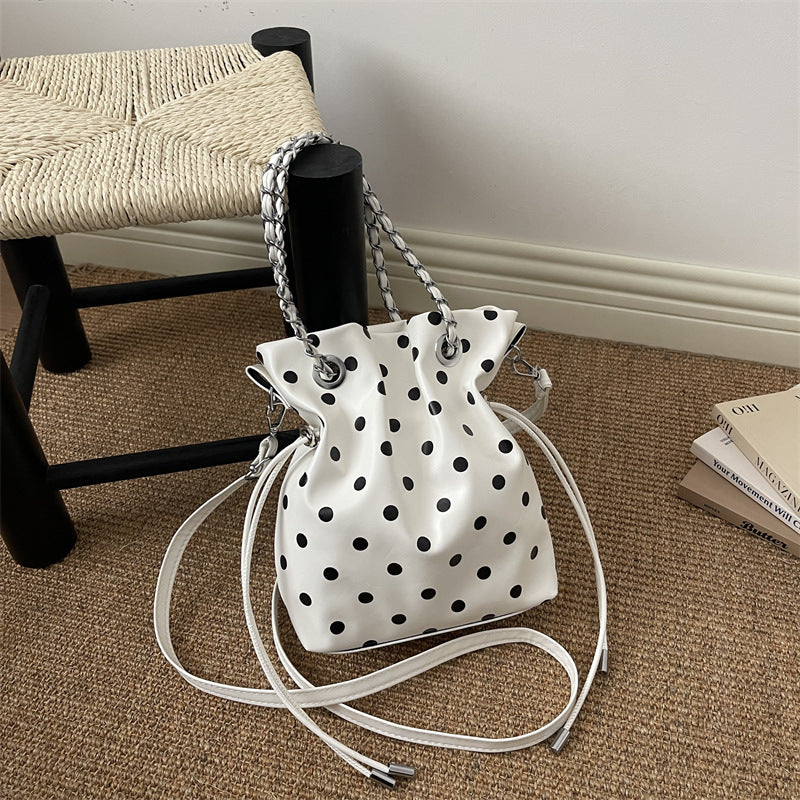 Polka Dot Drawstring Bucket Bag