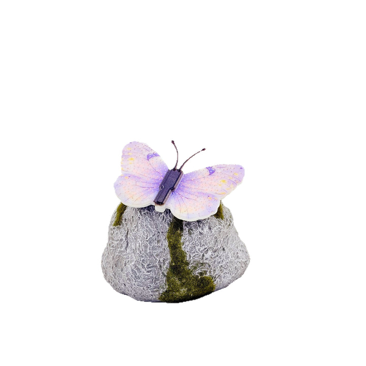 Decorative Solar-Powered Butterfly Perched Stone LED Garden Accent Stornfield