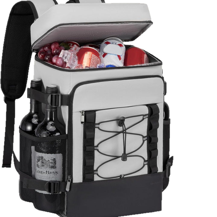 Unisex insulated cooler backpack with side bottle holders, elastic tension rope, and padded carrying system Stornfield