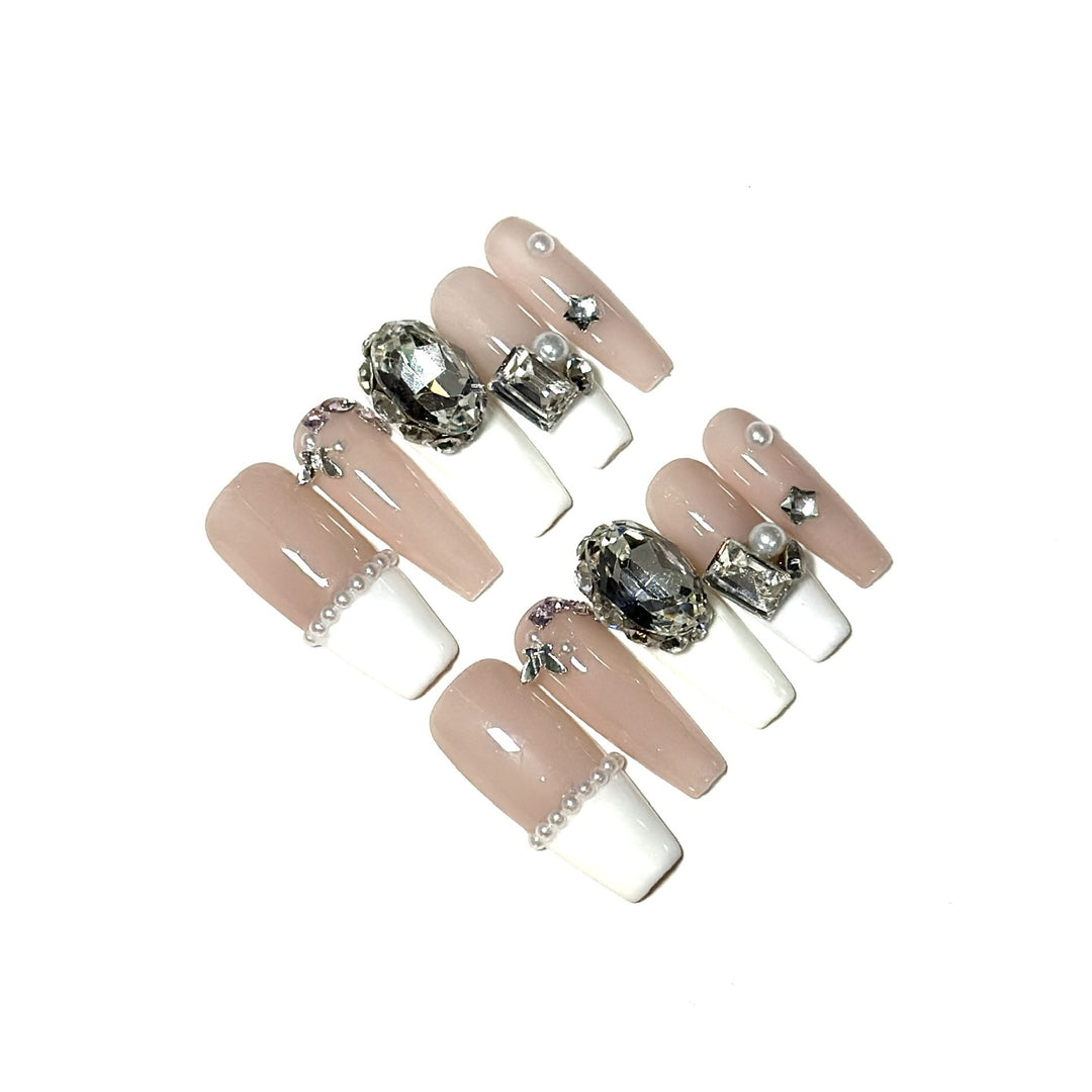 Decorative Press-On Nail Art Set with Rhinestone Embellishments