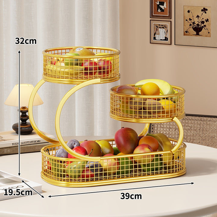 Three-Tier Metal Mesh Countertop Fruit & Produce Display Stand