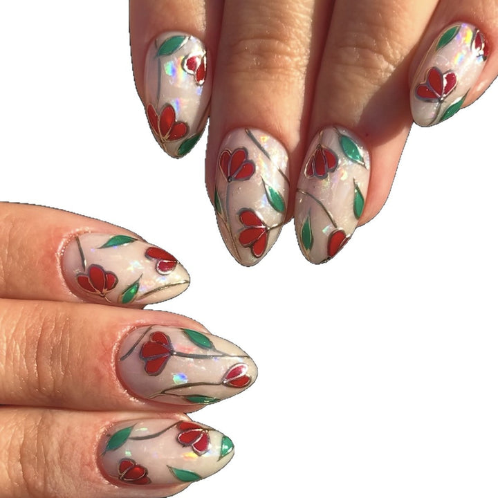 Nail art set with floral accents and glitter Stornfield