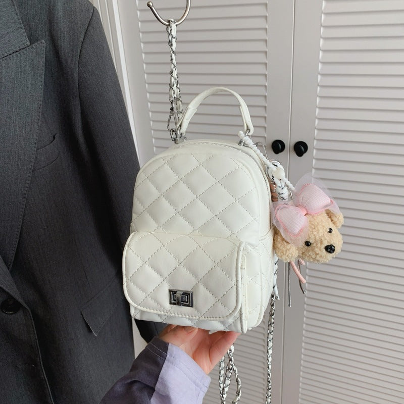 Quilted Mini Backpack with Cute Keychain