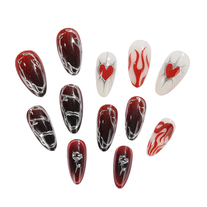 Stylish artificial nails with creative heart and flame designs Stornfield