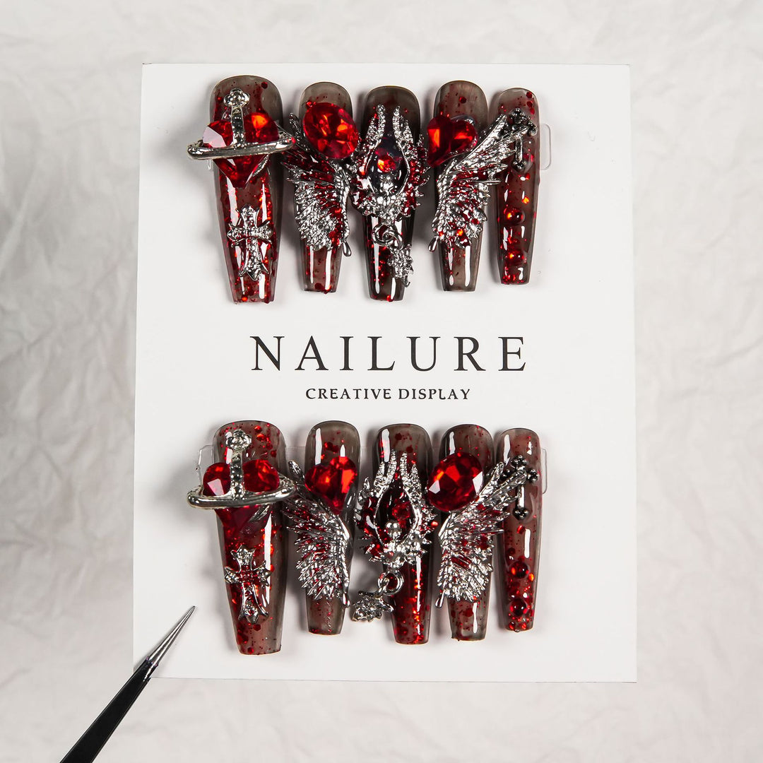 Artistic Nail Art Extensions with Glitzy Silver Accents