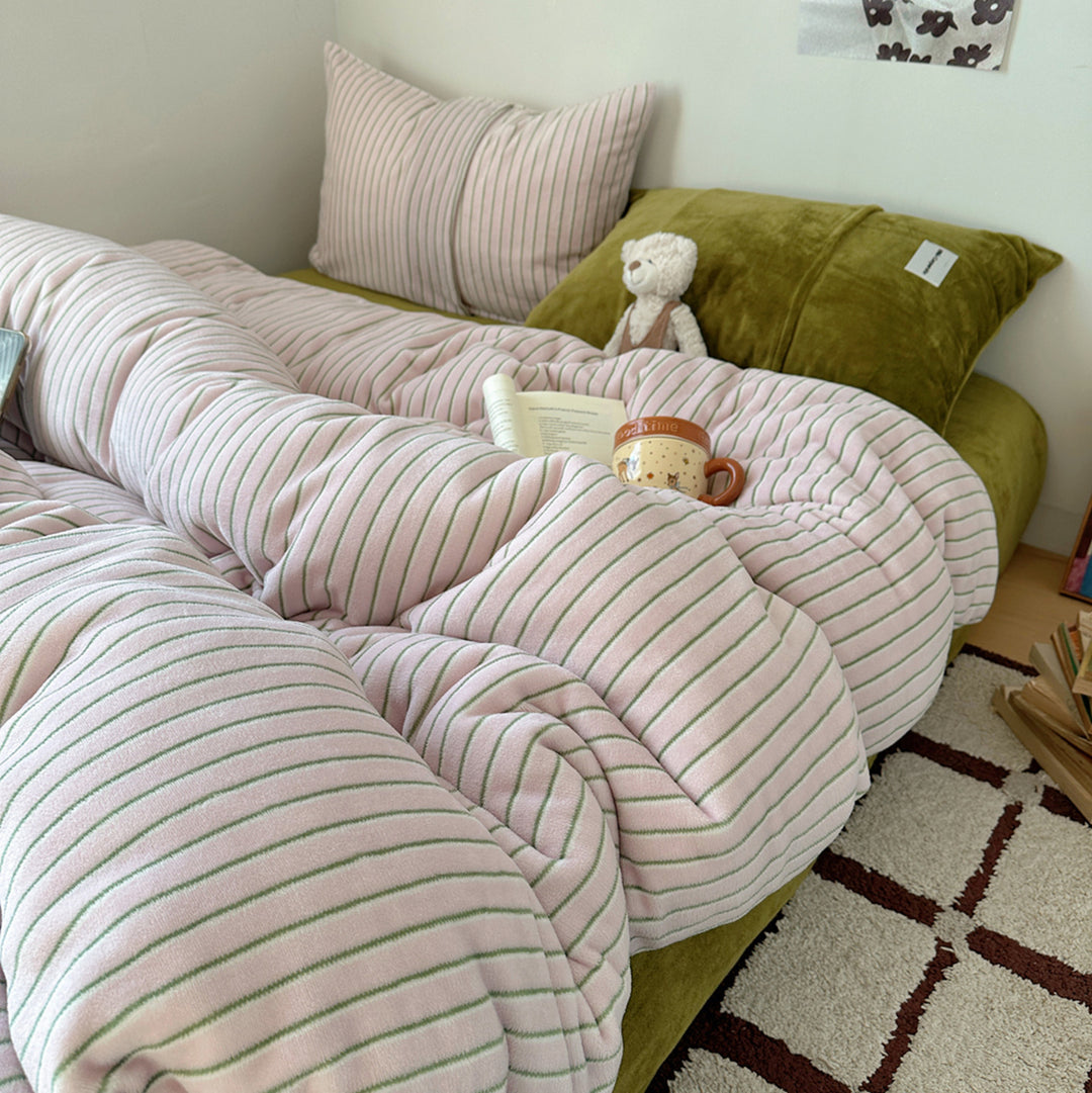 Striped Soft Plush Duvet Cover Set