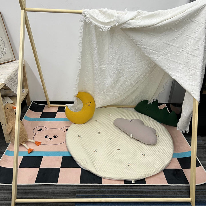 Round Educational Baby Play Rug with Alphabet Border and Bear Illustration