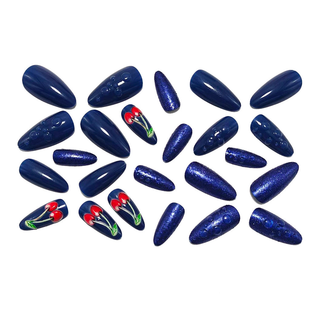 Artistic water droplet and cherry motifs artificial nails Stornfield