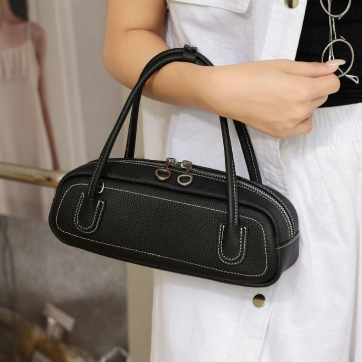 Mini Pebbled Top-Handle Dome Satchel with Dual Zip Closure