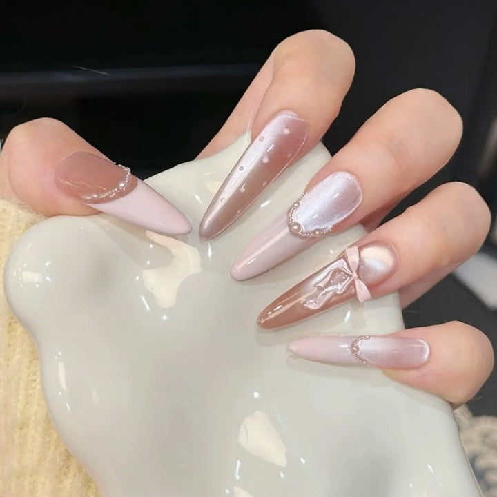 Artificial nail set with elegant tips and crystal accents Stornfield