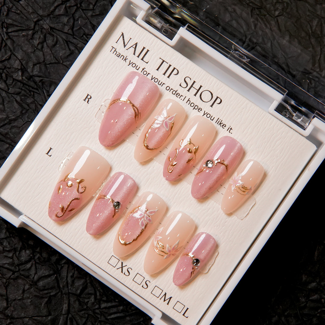 Decorative Press-On Nail Tips with Floral Designs