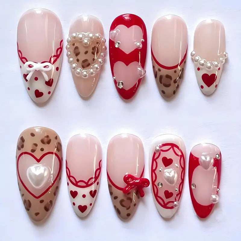 Romantic Heart-Themed Press-On Nail Art Stornfield