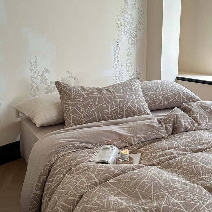 Breathable Cotton-Linen Geometric Duvet Cover and Pillowcase Set