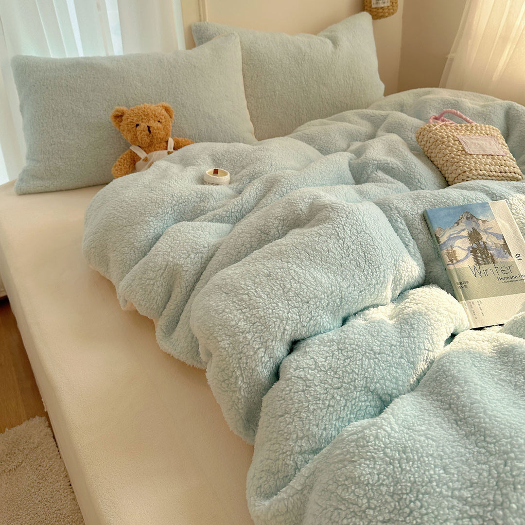 Plush Sherpa Reversible Duvet Comforter with Matching Pillow Shams
