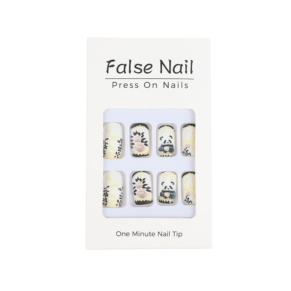 Artificial nails with floral panda design Stornfield