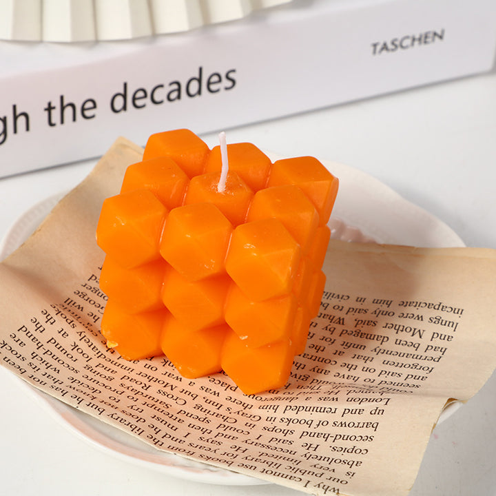 Geometric Honeycomb Cube Sculptural Soy Candle