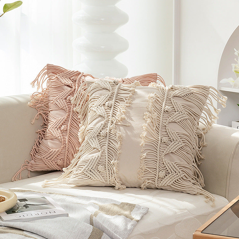 Macrame Front Cushion with Hand-Knotted Fringe Trim