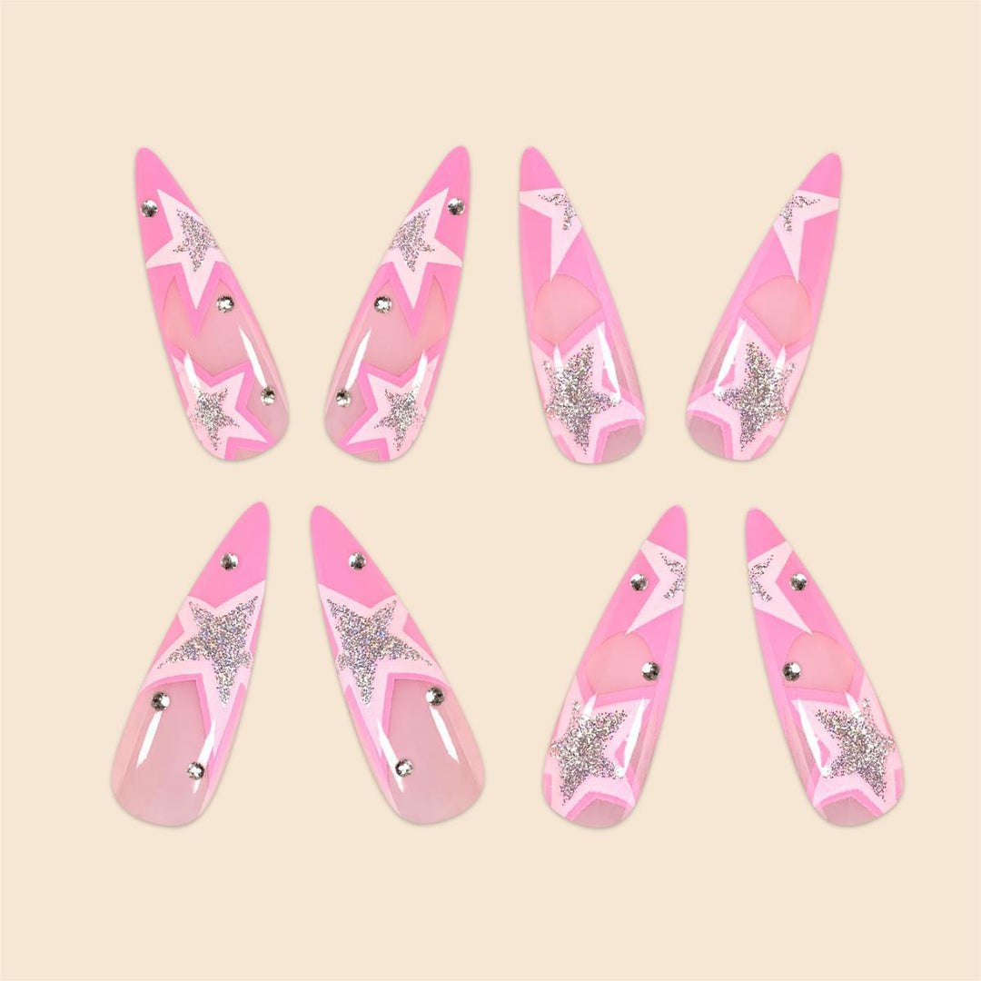 Starry Themed Stiletto Nail Art Extensions