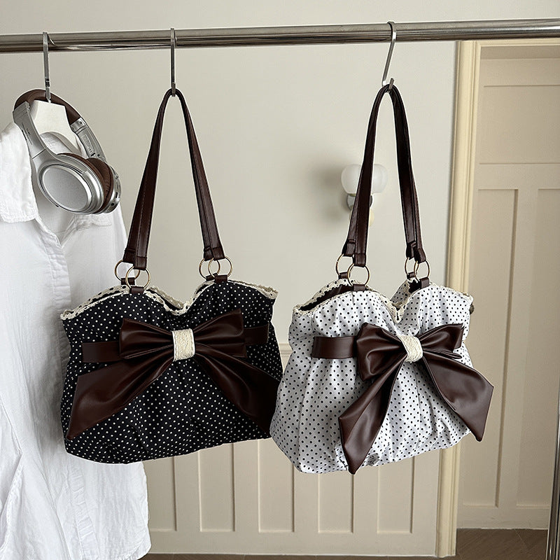 Polka Dot Bow Accent Handbag